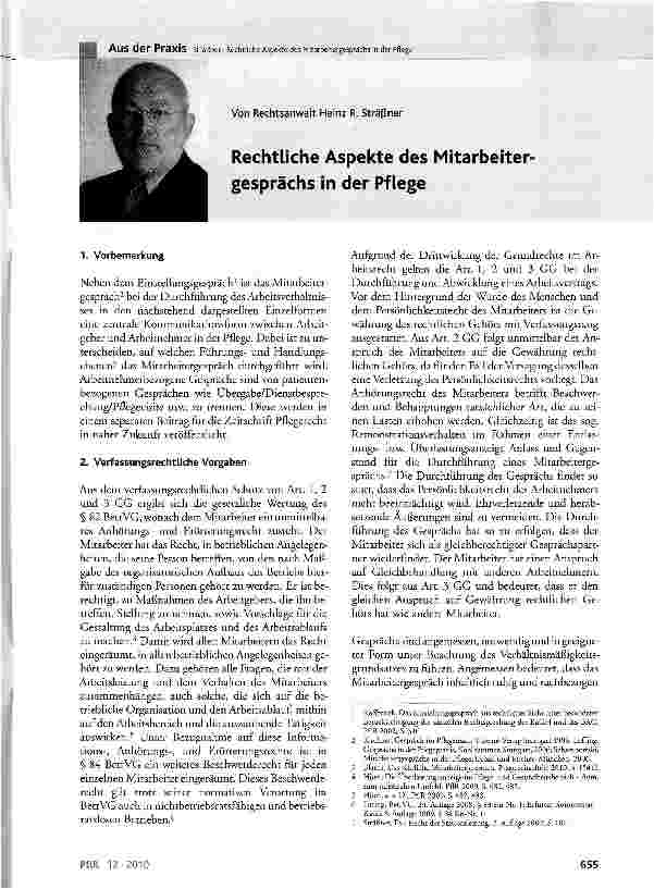 Vorschauseite 1: Rechtliche Aspekte des Mitarbeitergesprächs in der Pflege
