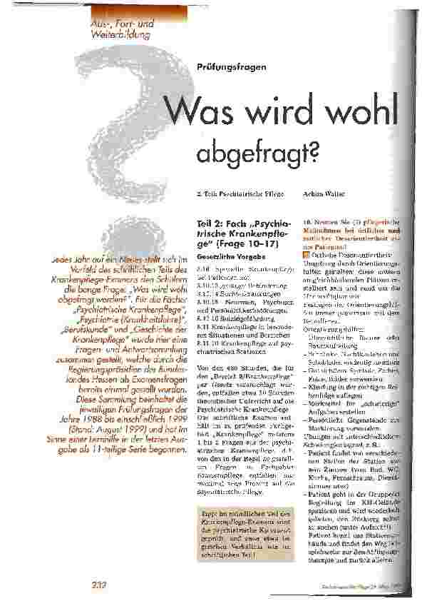 Vorschauseite 1: Was wird wohl abgefragt? Prüfungsfragen Teil 2: Psychiatrische Pflege