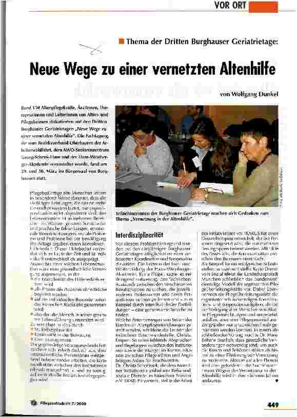 Vorschauseite 1: Neue Wege zu einer vernetzten Altenhilfe Thema der Dritten Burghauser Geriatrietage