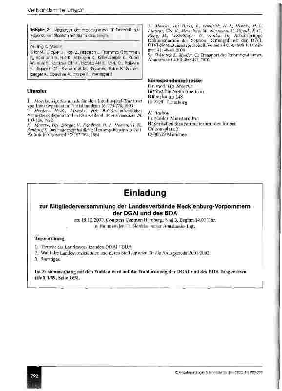 Vorschauseite 4: Intensivtransport-Protokoll Empfehlung der DIVI und des Bayerischen Staatsministeriums des Innern