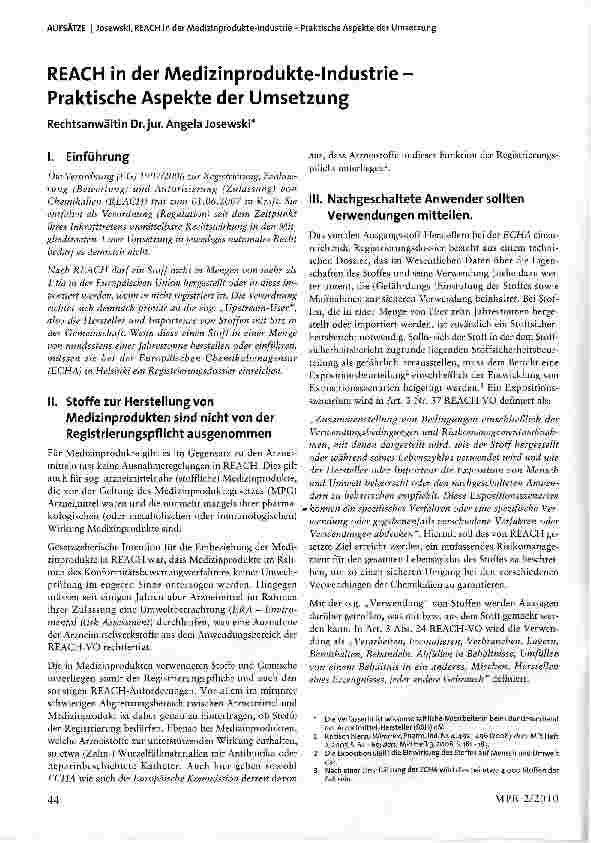 Vorschauseite 1: REACH in der Medizinprodukte-Industrie -Praktische Aspekte der Umsetzung
