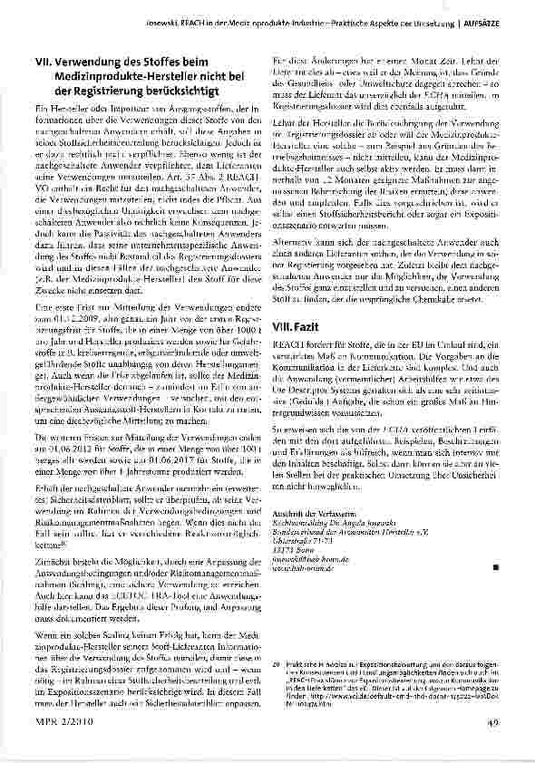 Vorschauseite 6: REACH in der Medizinprodukte-Industrie -Praktische Aspekte der Umsetzung