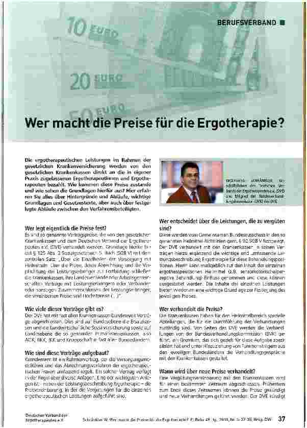 Vorschauseite 1: Wer macht die Preise für die Ergotherapie?