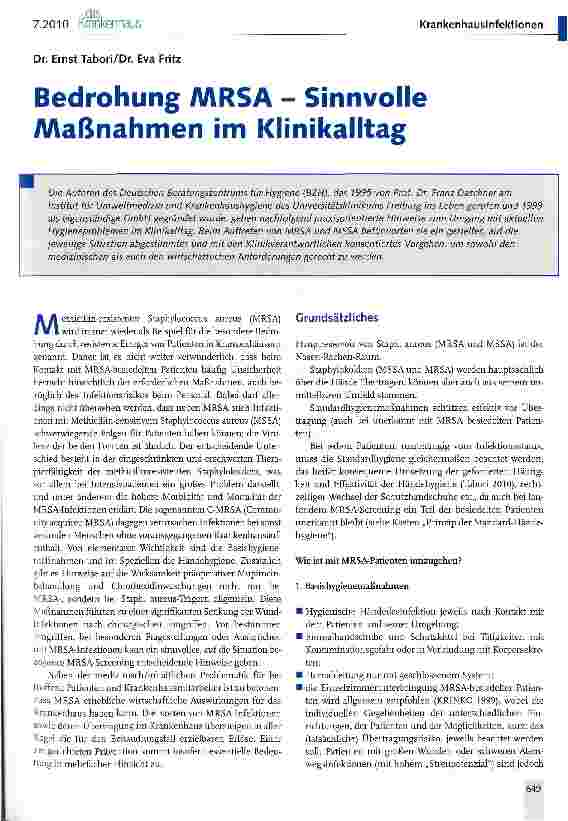 Vorschauseite 1: Bedrohung AARSA -Maßnahmen im Klinikalltag