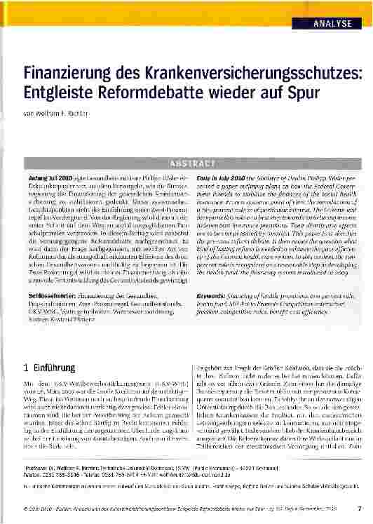 Vorschauseite 1: Finanzierung des Krankenversicherungsschutzes: Entgleiste Reformdebatte wieder auf Spur