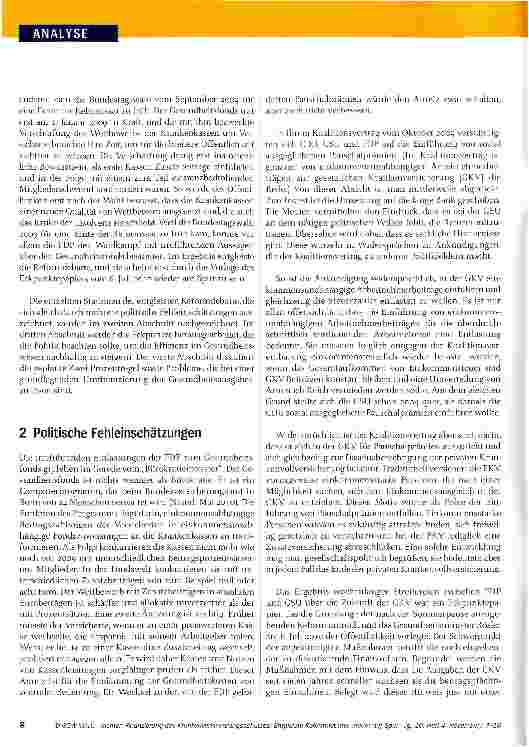 Vorschauseite 2: Finanzierung des Krankenversicherungsschutzes: Entgleiste Reformdebatte wieder auf Spur