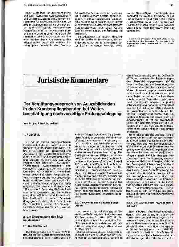 Vorschauseite 1: Der Vergütungsanspruch von Auszubildenden in den Krankenpflegeberufen bei Weiterbeschäftigung nach vorzeitiger Prüfungsablegung