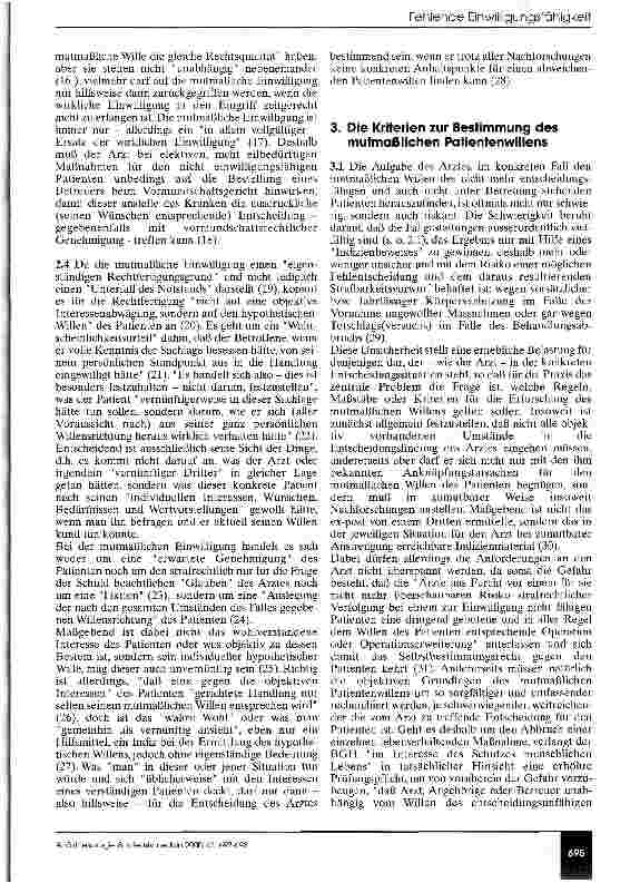 Vorschauseite 3: Zur Erforschung des mutmaßlichen Willens bei fehlender Einwilligungsfähigkeit des Patienten