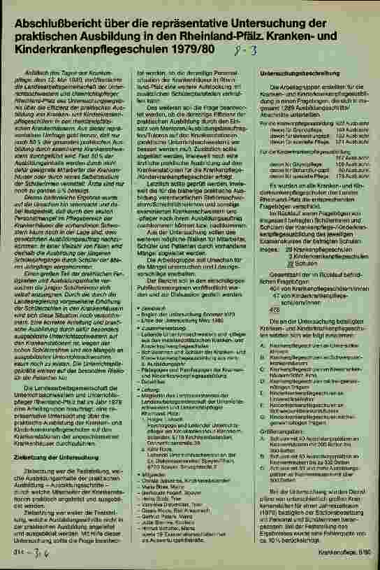 Vorschauseite 1: Abschlußbericht über die repräsentat. Untersuchung der prakt. Ausbildung in den Rheinland-Pfälz. Kranken-u. Kinderkrankenpflegeschulen 79/80