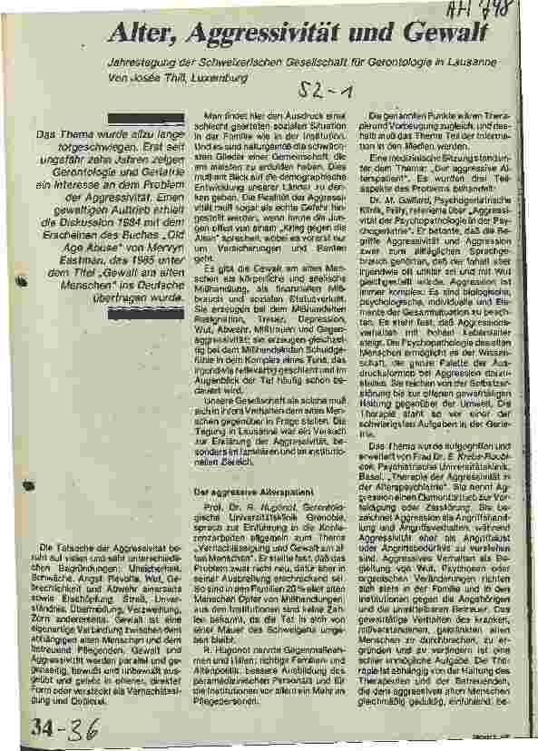 Vorschauseite 1: Alter, Aggressivität und Gewalt Jahrestagung der Schweizerischen Gesellschaft für Gerontologie