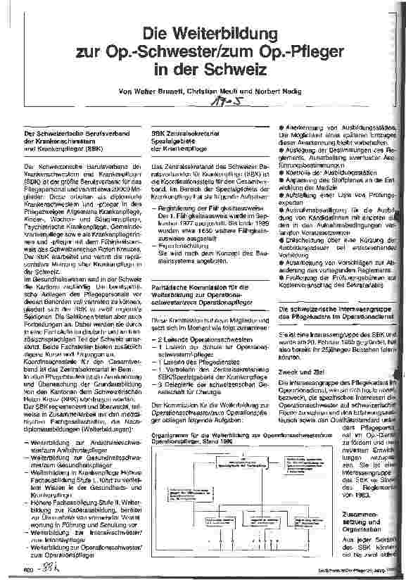 Vorschauseite 1: Die Weiterbildung zur Op.-Schwester/zum Op.-Pfleger in der Schweiz