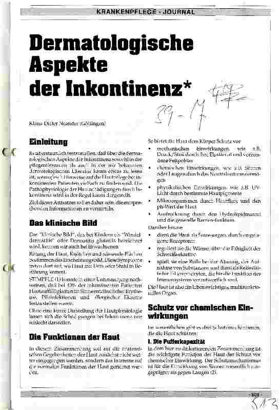 Vorschauseite 1: Dermatologische Aspekte der Inkontinenz