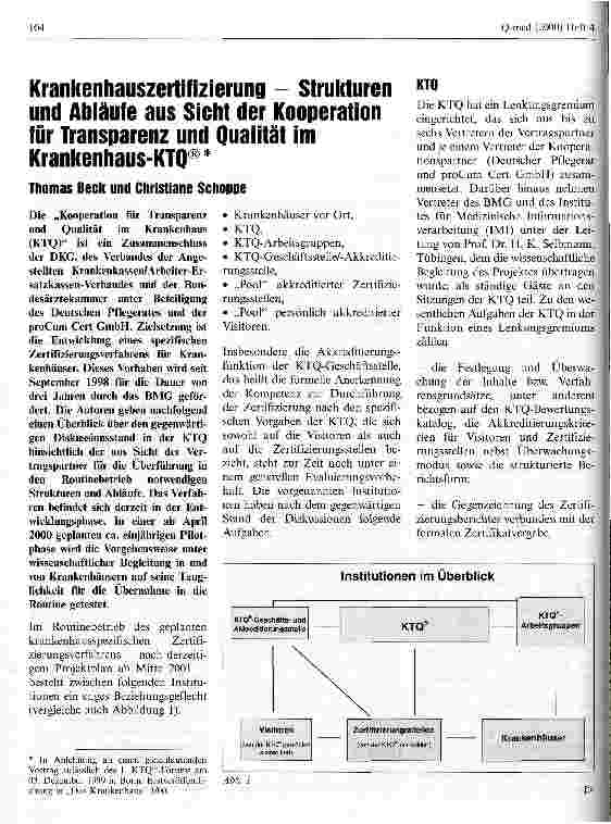 Vorschauseite 1: Krankenhauszertifizierung Strukturen und Abläufe aus Sicht der Kooperation für Transparenz und Qualität im Krankenhaus-KTQ