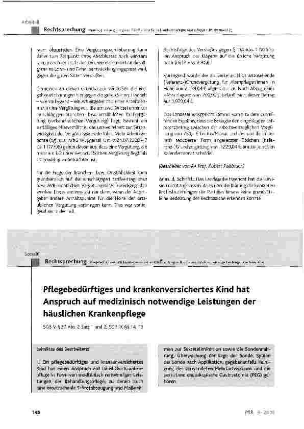 Vorschauseite 1: Pflegebedürftiges und krankenversichertes Kind hat Anspruch auf medizinisch notwendige Leistungen der häuslichen Krankenpflege