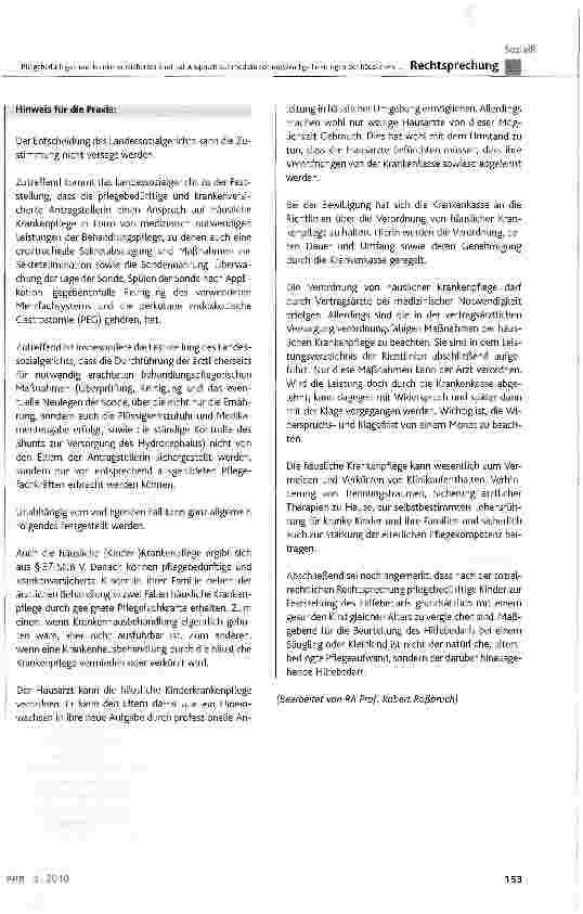 Vorschauseite 6: Pflegebedürftiges und krankenversichertes Kind hat Anspruch auf medizinisch notwendige Leistungen der häuslichen Krankenpflege