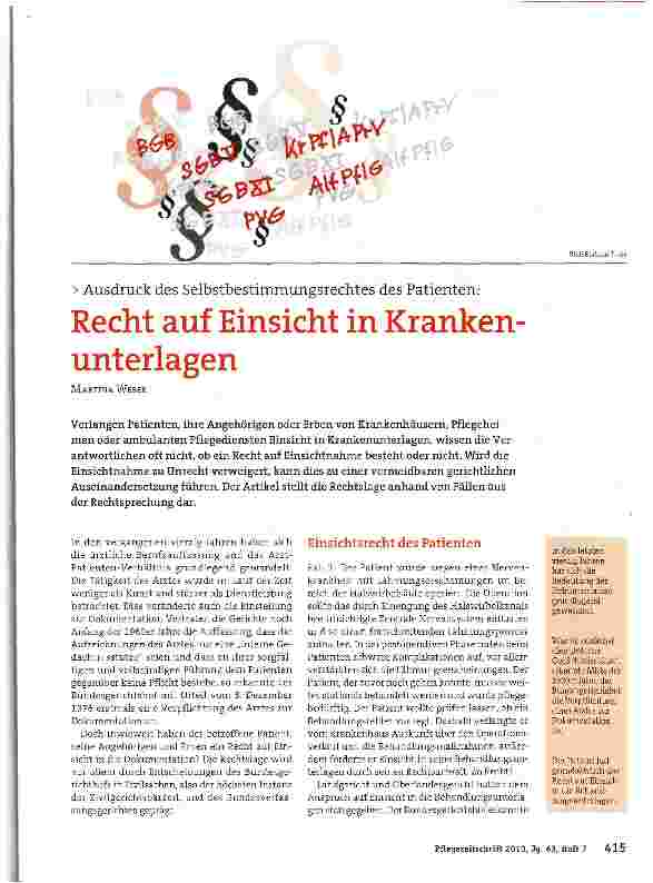 Vorschauseite 1: Recht auf Einsicht in Kranken unterlagen