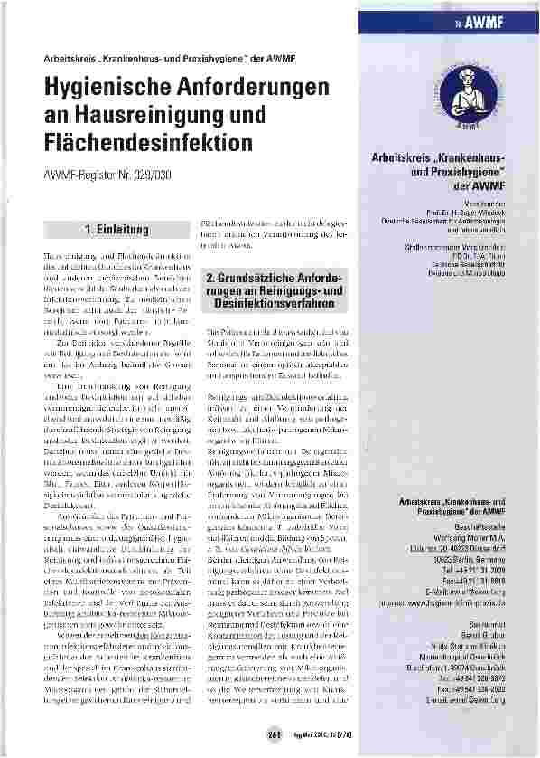 Vorschauseite 1: Hygienische Anforderungen an Hausreinigung und Flächendesinfektion