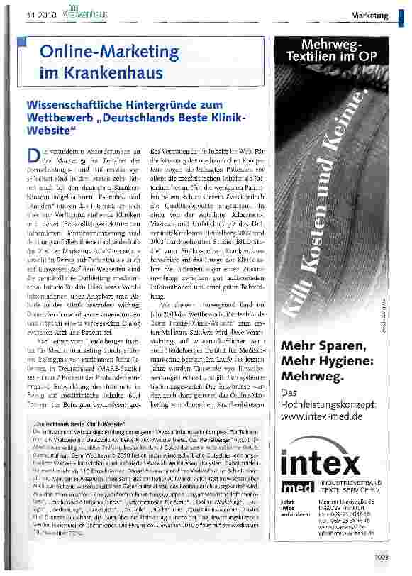 Vorschauseite 1: Wissenschaftliche Hintergründe zum Wettbewerb „Deutschlands Beste Klinik-Website