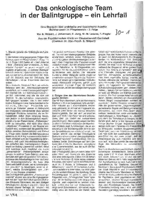 Vorschauseite 1: Das onkologische Team in der Balintgruppe - ein Lehrfall