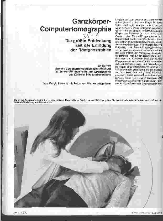 Vorschauseite 1: Ganzkörper-Computertomographie - Die größte Erfindung seit Entdeckung der Röntgenstrahlen. Gespräch mit der 1. Oberärztin Dr. Aleksic Milka