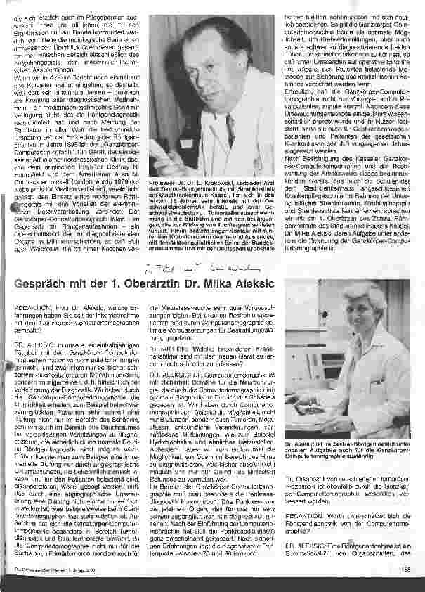 Vorschauseite 2: Ganzkörper-Computertomographie - Die größte Erfindung seit Entdeckung der Röntgenstrahlen. Gespräch mit der 1. Oberärztin Dr. Aleksic Milka