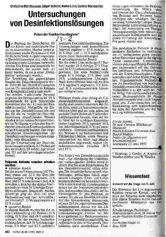 Vorschauseite 1: Untersuchungen von Desinfektionslösungen