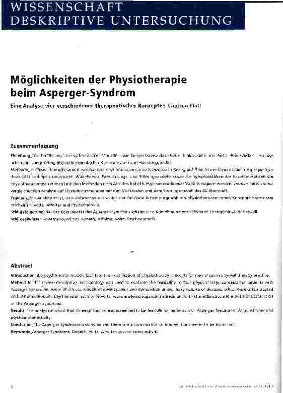 Vorschauseite 1: Möglichkeiten der Physiotherapie beim Asperger-Syndrom