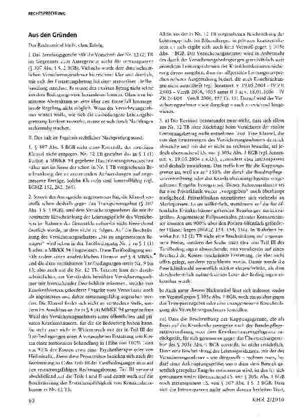 Vorschauseite 3: AGB-rechtliche Wirksamkeit von Kostenerstattungsklauseln in der Privaten Krankenversicherung