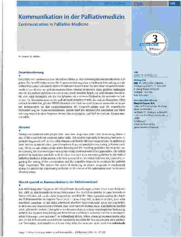 Vorschauseite 1: Kommunikation in der Palliativmedizin
