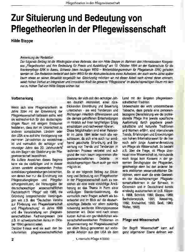 Vorschauseite 1: Zur Situierung und Bedeutung von Pflegetheorien in der Pflegewissenschaft