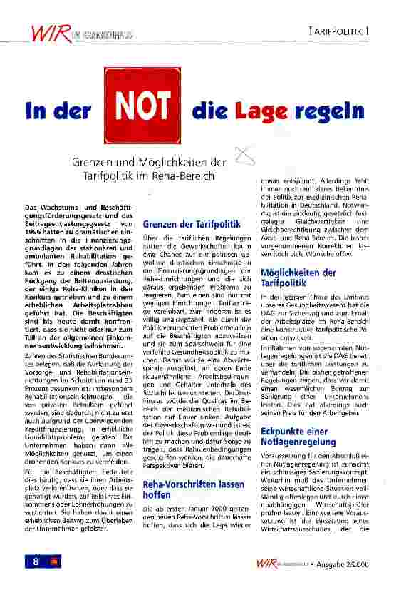 Vorschauseite 1: In der Not die Lage regeln Grenzen und Möglichkeiten der Tarifpolitik im Reha-Bereich