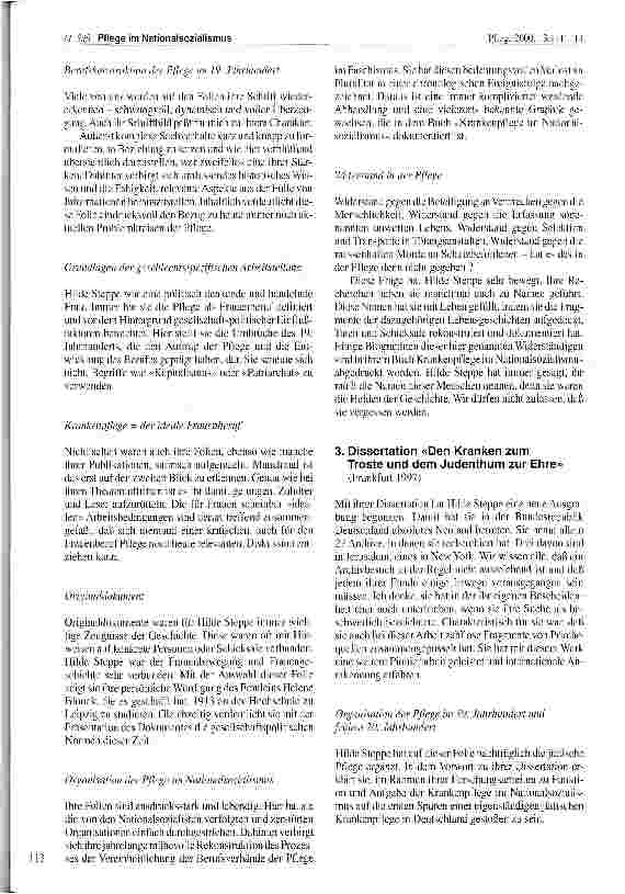 Vorschauseite 3: Pflege im Nationalsozialismus Würdigung der Arbeit von Frau Prof. Dr. Hilde Steppe