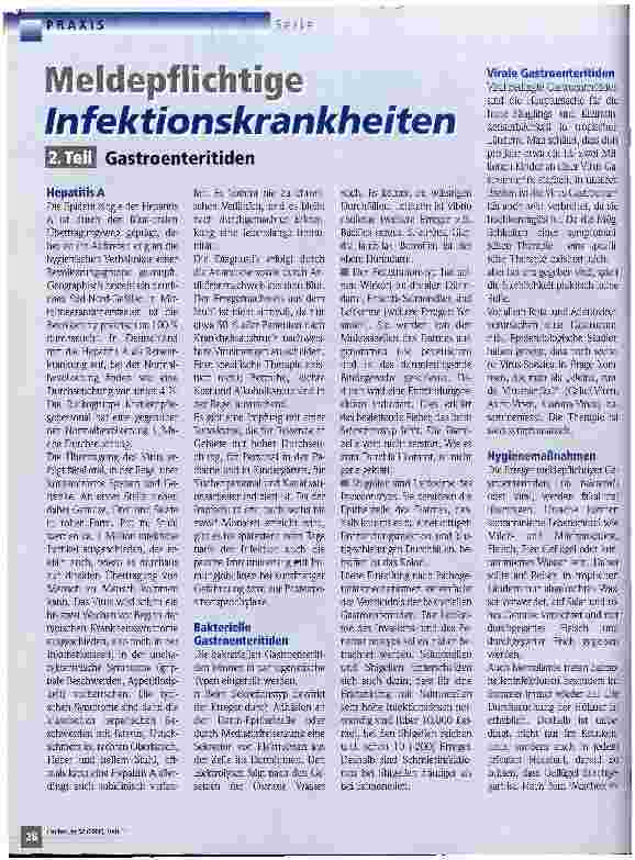 Vorschauseite 1: Meldepflichtige Infektionskrankheiten 2. Teil - Gastroenteritiden