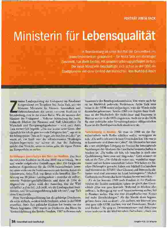 Vorschauseite 1: Ministerin für Lebensqualität