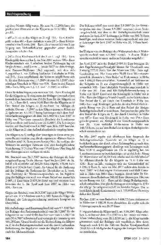 Vorschauseite 2: Ratenzahlungen aus Zugewinnausgleichsanspruch und Unterhaltsnachzahlungen kein Einkommen; Berücksichtigung als Vermögen