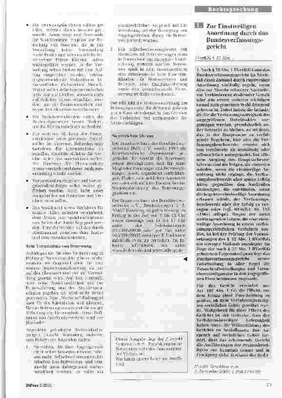 Vorschauseite 1: Zur Einstweiligen Anordnung durch das Bundesverfassungsgericht
