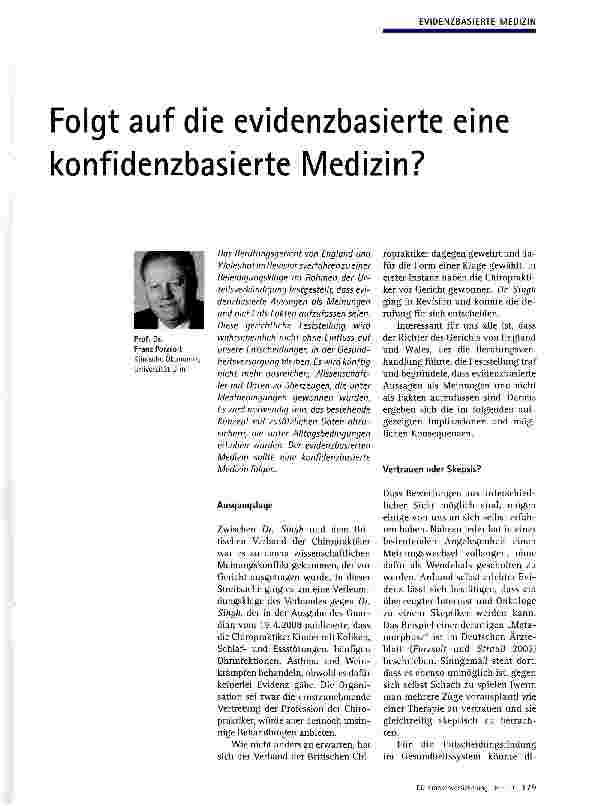 Vorschauseite 1: Folgt auf die evidenzbasierte eine konfidenzbasierte Medizin?