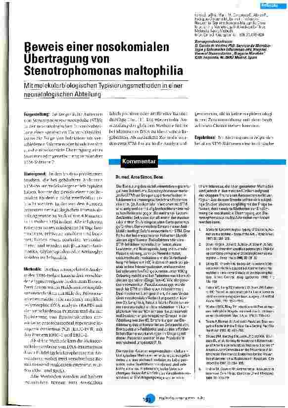 Vorschauseite 1: Beweis einer nosokomialen Übertratung von Stenotrophomonas maltophilia