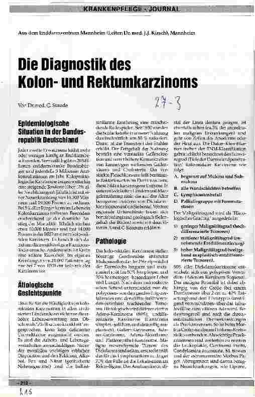 Vorschauseite 1: Die Diagnostik des Kolonund Rektumkarzinoms