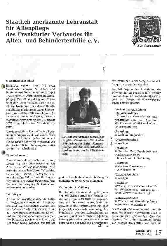 Vorschauseite 1: Staatlich anerkannte Lehranstalt für Altenpflege des Frankfurter Verbandes für Altenund Behindertenhilfe e. V.
