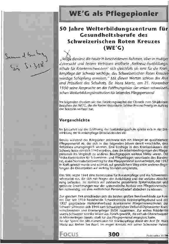 Vorschauseite 1: 50 Jahre Weiterbildungszentrum für Gesundheitsberufe des Schweizerischen Roten Kreuzes (WEG)