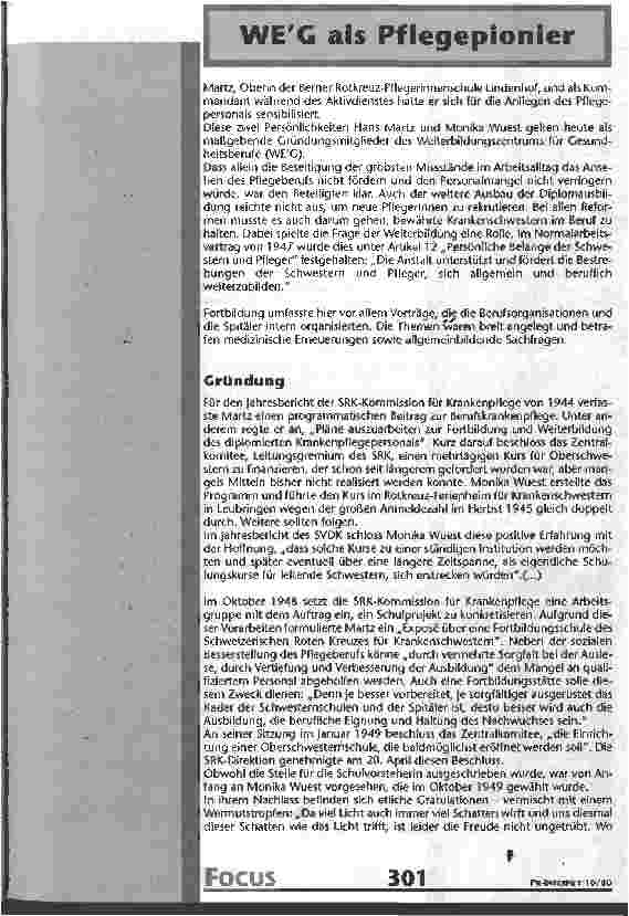 Vorschauseite 2: 50 Jahre Weiterbildungszentrum für Gesundheitsberufe des Schweizerischen Roten Kreuzes (WEG)