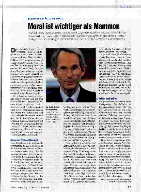Vorschauseite 1: Moral ist wichtiger als Mammon