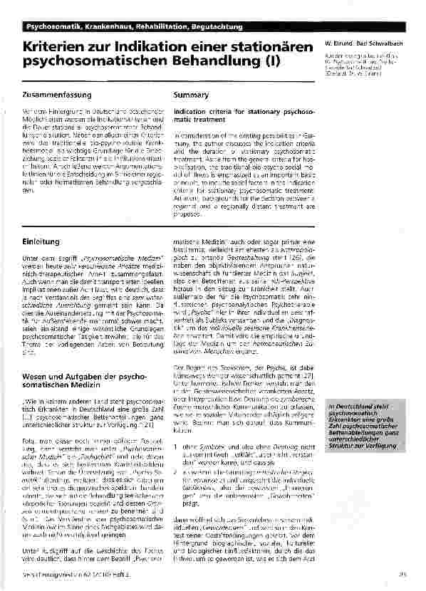 Vorschauseite 1: Kriterien zur Indikation einer stationären psychosomatischen Behandlung (I)