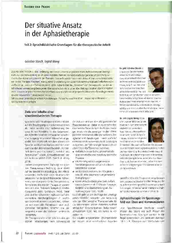 Vorschauseite 1: Der situative Ansatz in der Aphasietherapie Teil 2: Sprachdidaktische Grundlagen für die therapeutische Arbeit