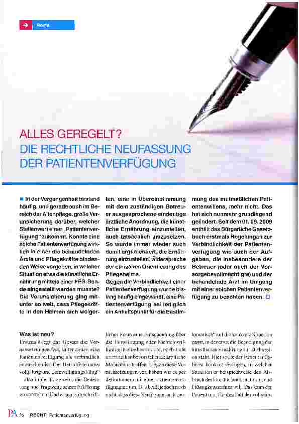 Vorschauseite 1: ALLES GEREGELT? DIE RECHTLICHE NEUFASSUNG DER PATIENTENVERFÜGUNG