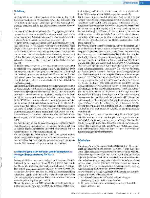 Vorschauseite 2: Palliativmedizinische Lehre in DeutschlandBestandsaufnahme an den medizinischen Fakultäten 2009