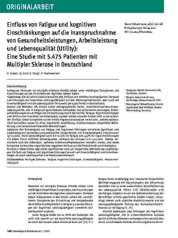 Vorschauseite 1: Einfluss von Fatigue und kognitiven Einschränkungen auf die Inanspruchnahme von Gesundheitsleistungen, Arbeitsleistung und Lebensqualität (Utility): Eine Studie mit 5.475 Patiente…