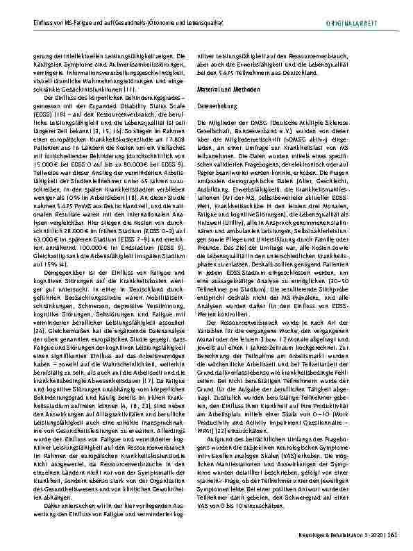 Vorschauseite 2: Einfluss von Fatigue und kognitiven Einschränkungen auf die Inanspruchnahme von Gesundheitsleistungen, Arbeitsleistung und Lebensqualität (Utility): Eine Studie mit 5.475 Patiente…