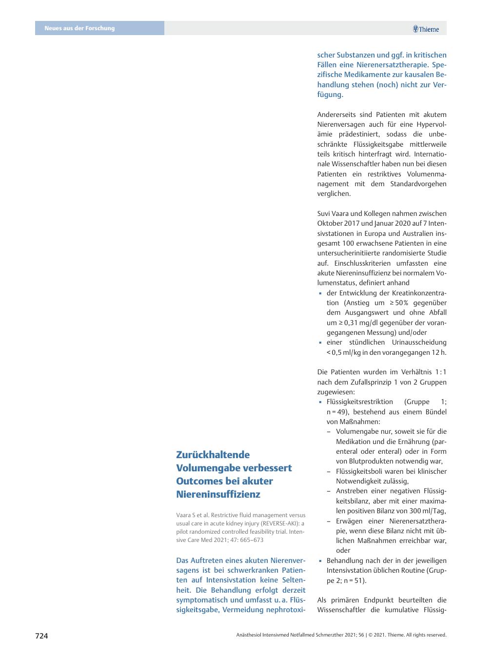 Vorschauseite 1: Zurückhaltende Volumengabe verbessert Outcomes bei akuter Niereninsuffizienz.